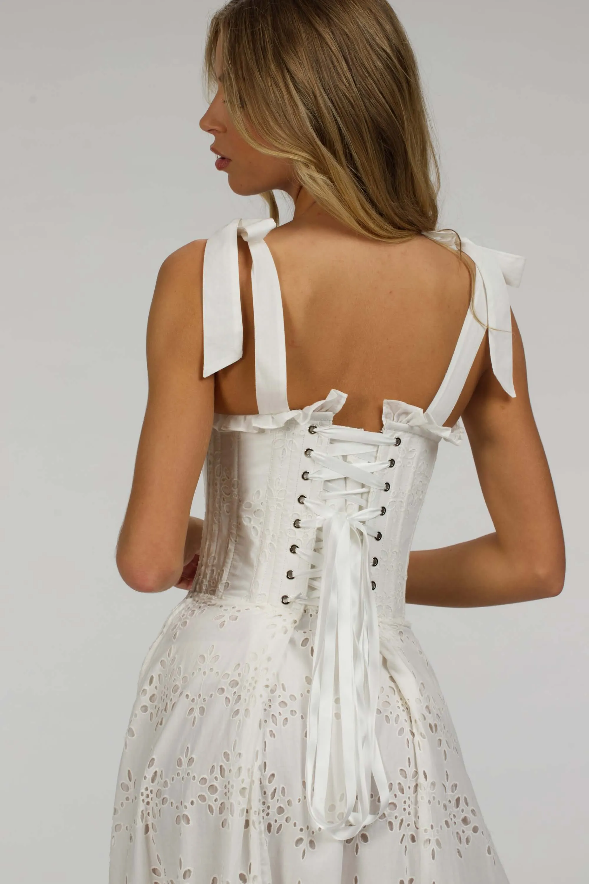 Camelia White Broderie Anglaise Cotton Corset Maxi Dress sold by Corset Story product image thumbnail 3