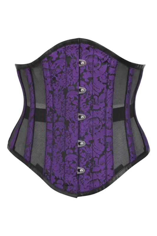 Purple Brocade Underbust Corset with Mesh Panels sold by Corset Story