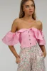 Pink Cotton Corset Top with Dramatic sleeve sold by Corset Story