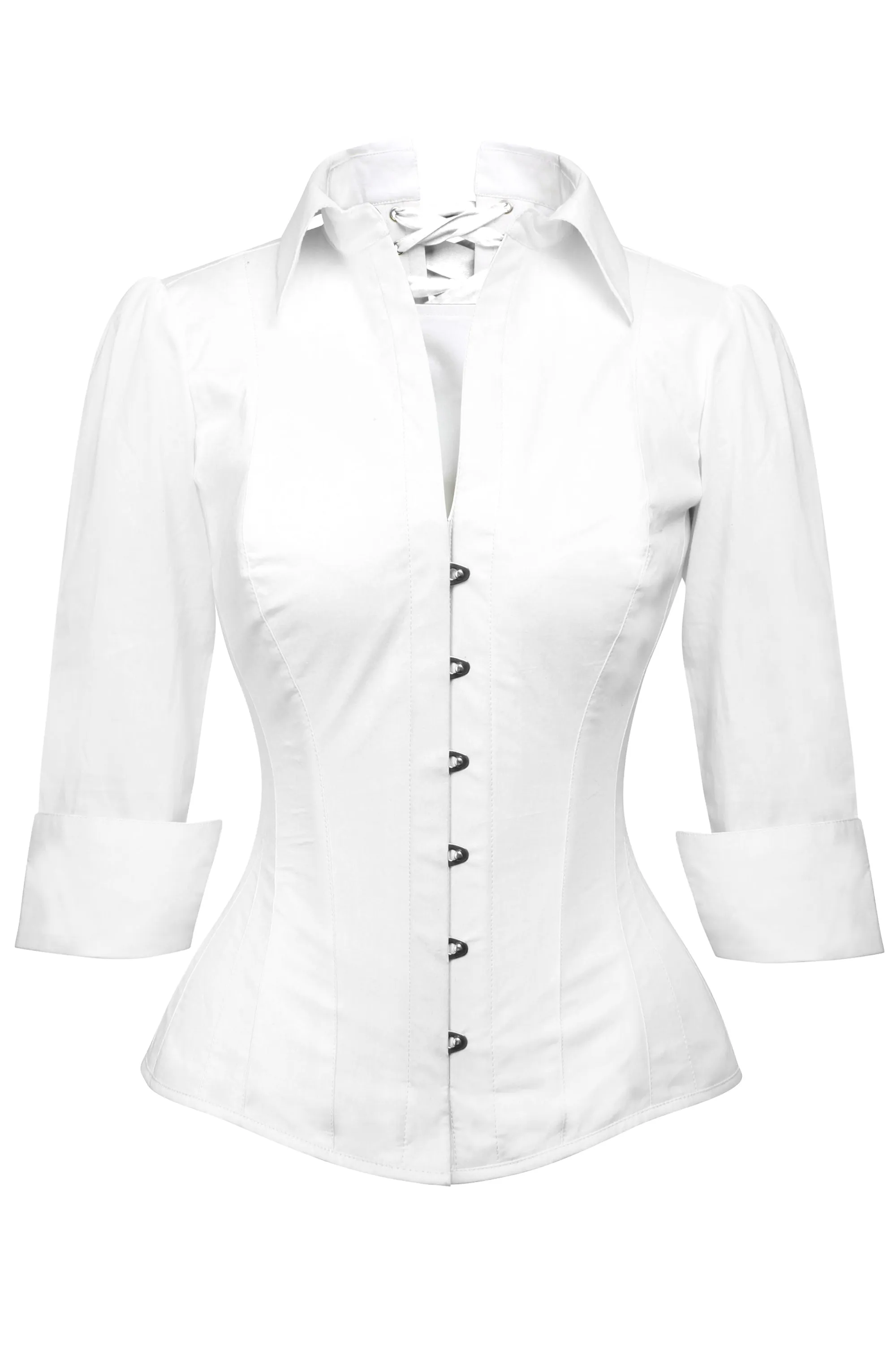 Full Steel Boned White Corset Shirt sold by Corset Story product image thumbnail 4