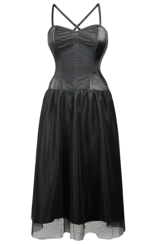 Black Satin Corset Dress with Tulle Skirt sold by Corset Story