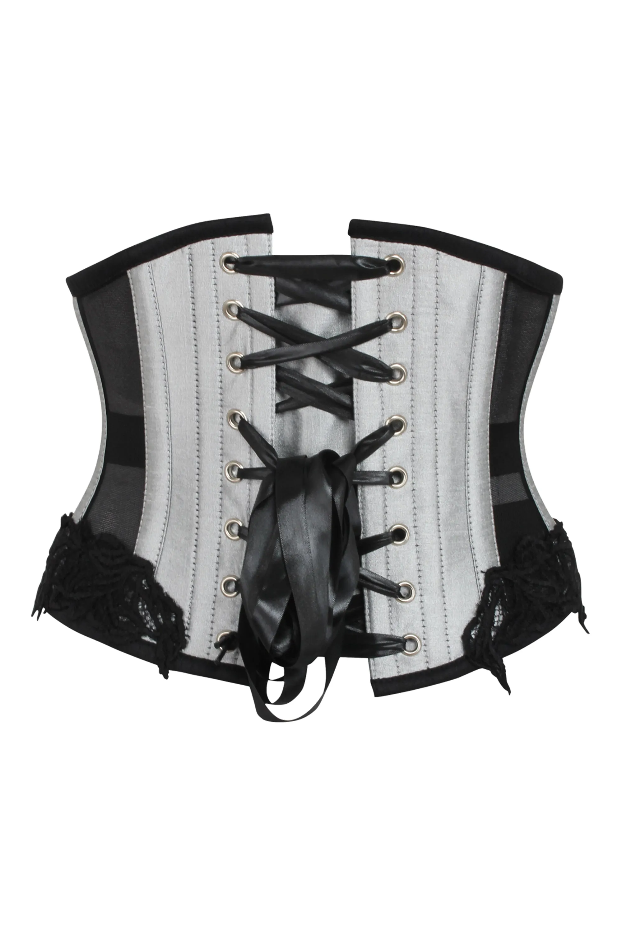 Silver Underbust Corset with Black Mesh Panels sold by Corset Story product image thumbnail 2