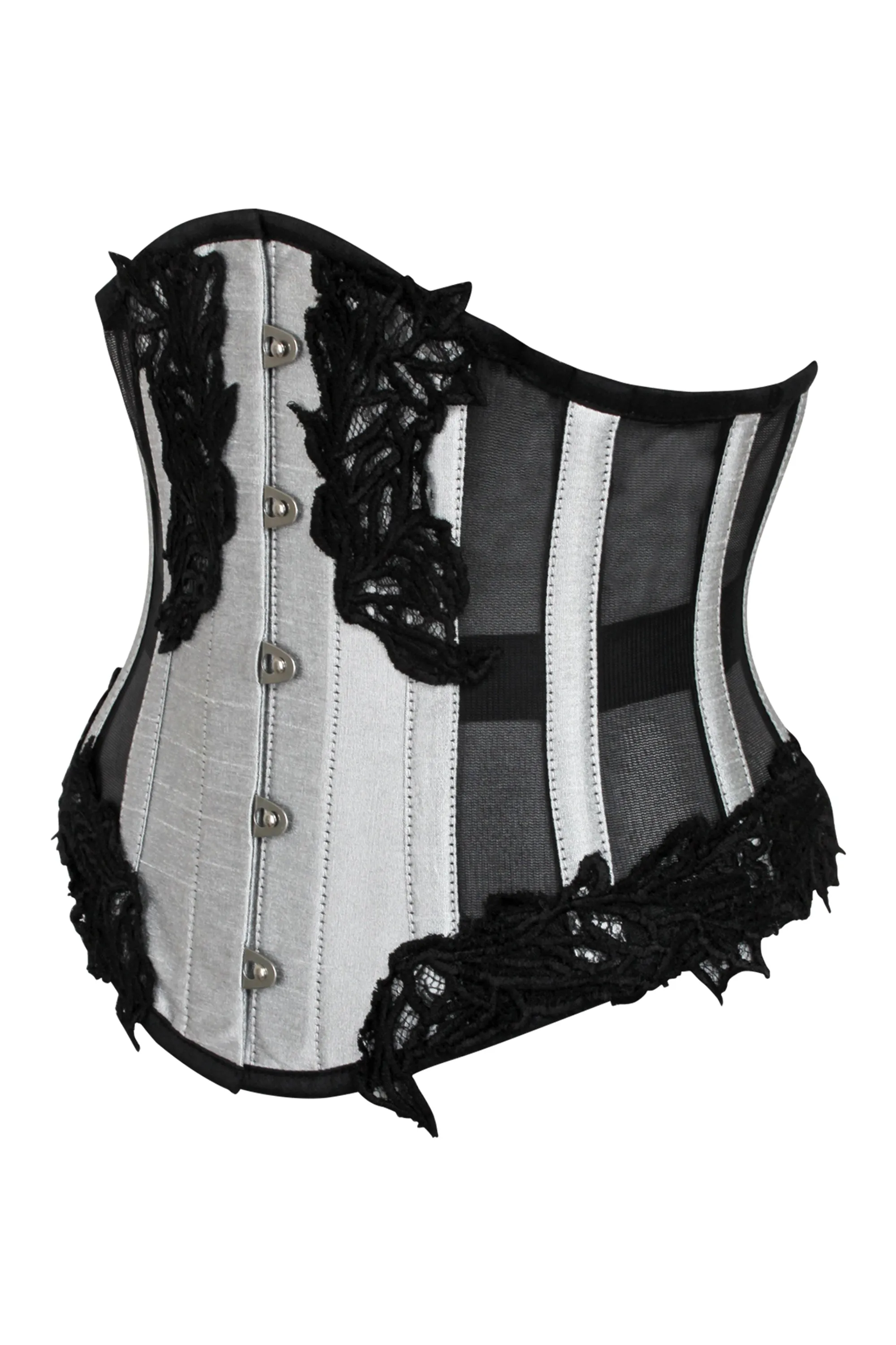Silver Underbust Corset with Black Mesh Panels sold by Corset Story product image thumbnail 3