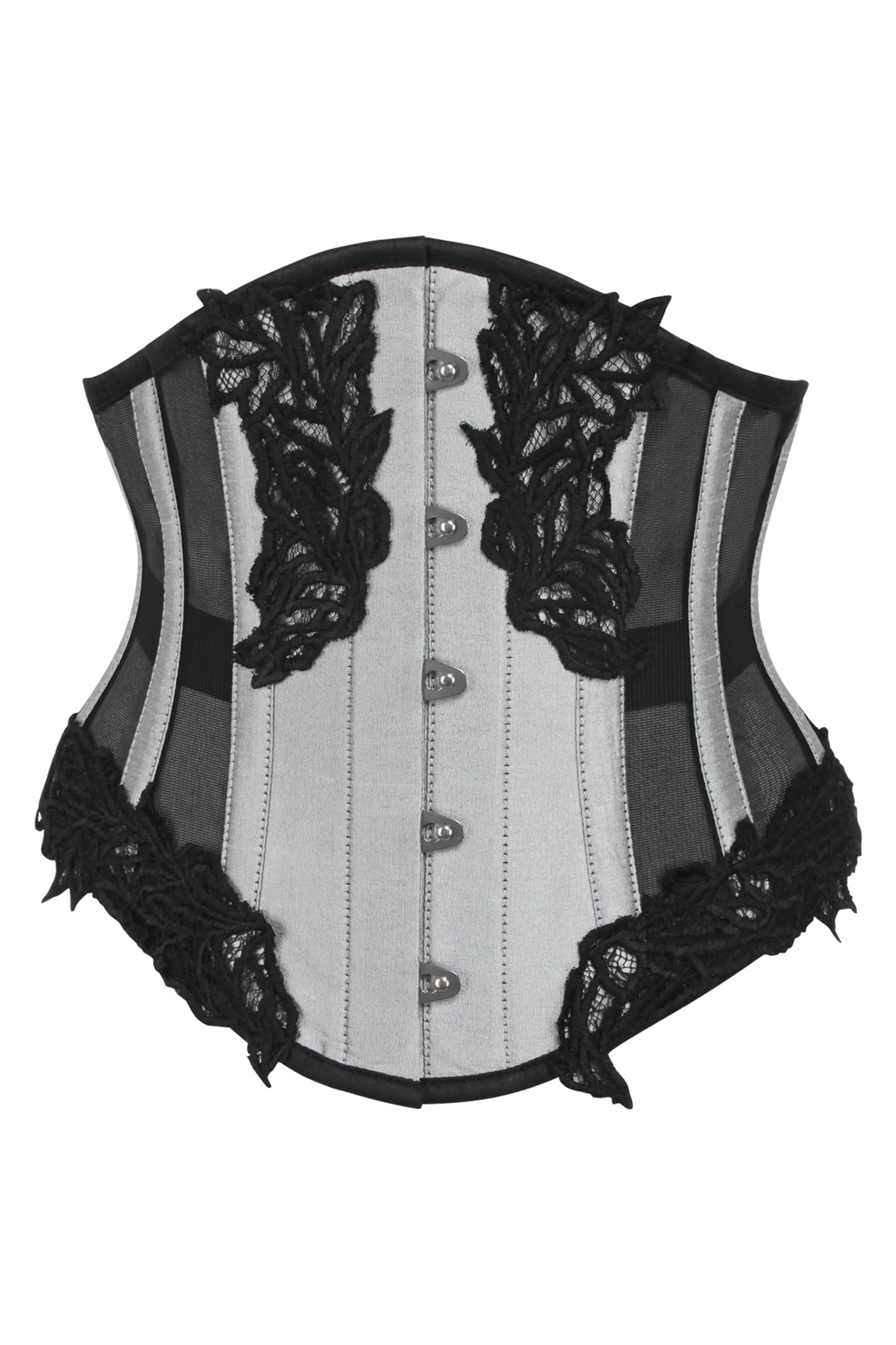Silver Underbust Corset with Black Mesh Panels sold by Corset Story