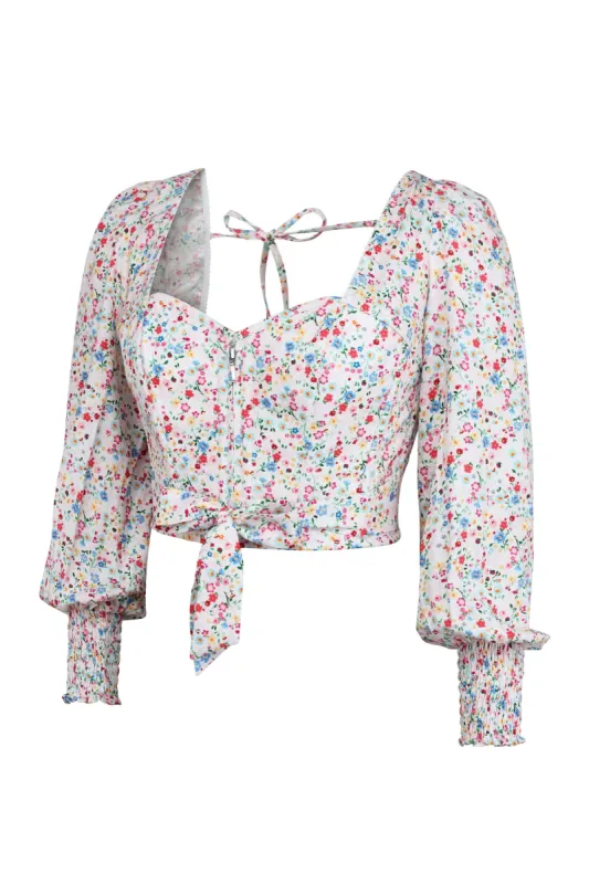 Blossom Ditsy Viscose Cropped Corset Top with Elasticated Back sold by Corset Story