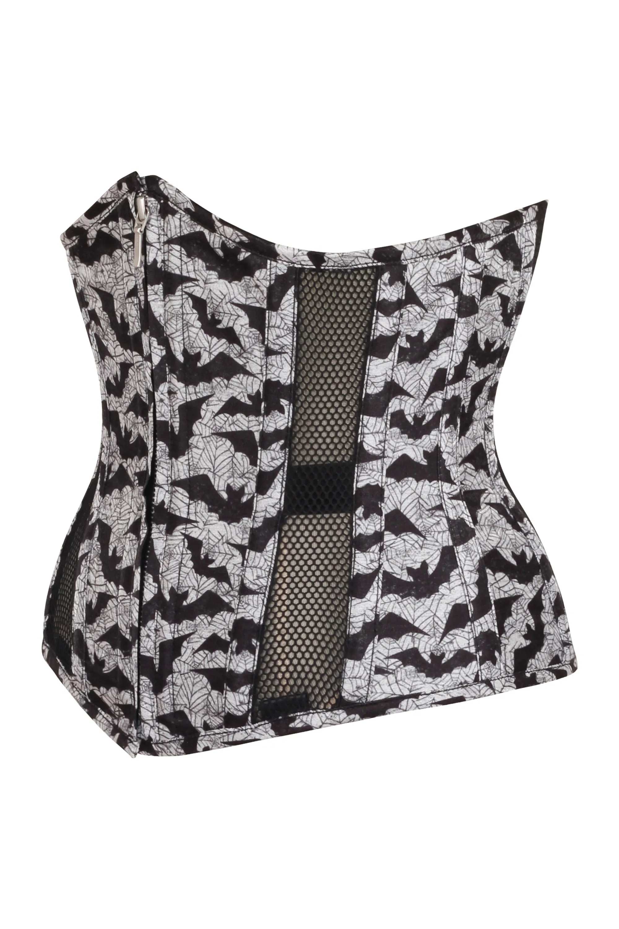 Gothic Mesh Panelled Corset with Bat Print sold by Corset Story product image thumbnail 3