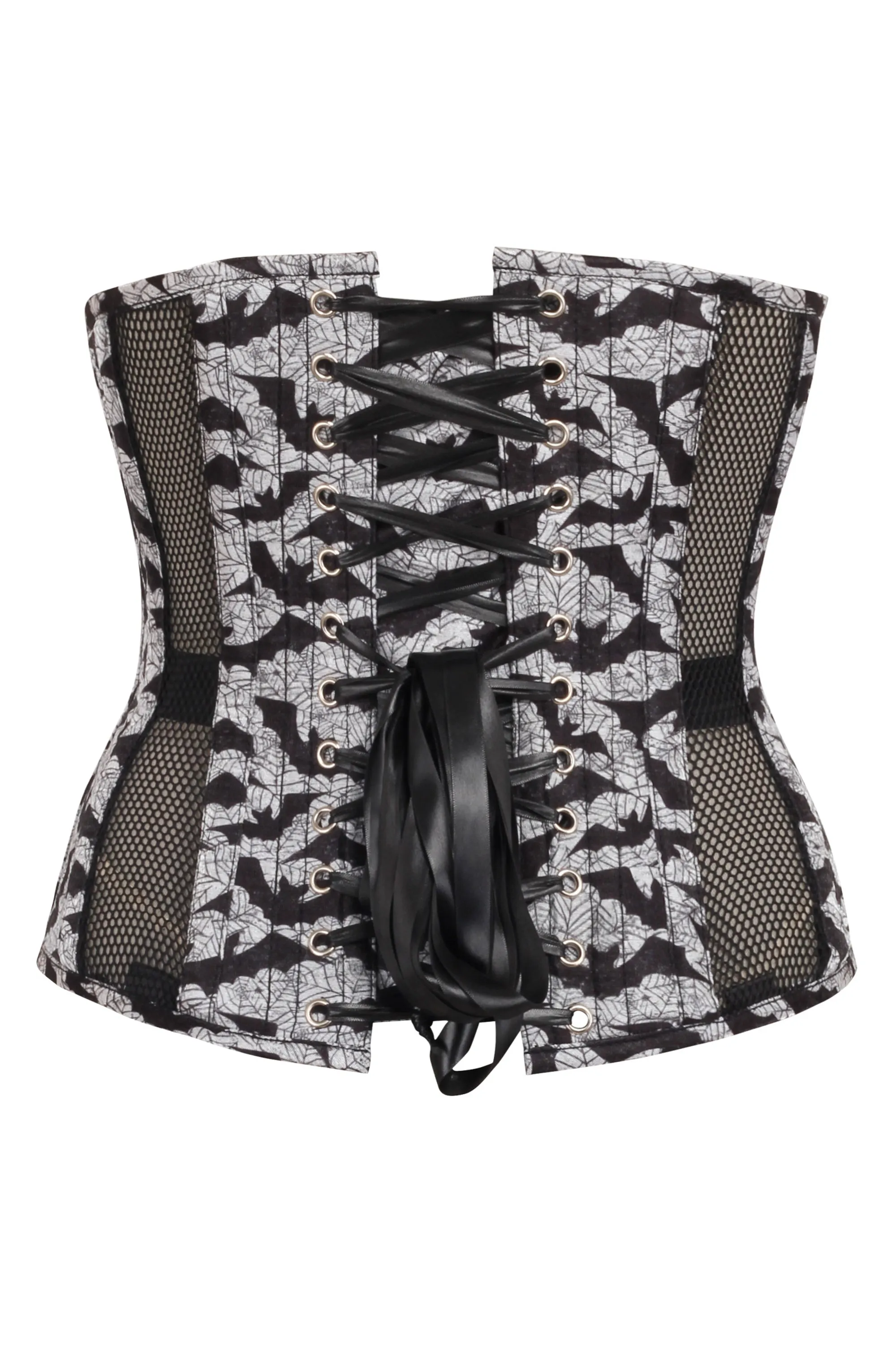 Gothic Mesh Panelled Corset with Bat Print sold by Corset Story product image thumbnail 2