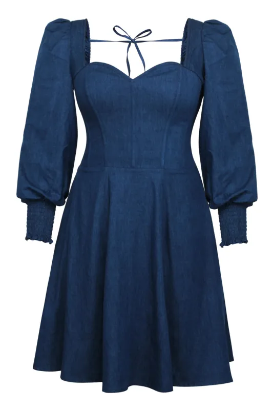 Sunflower Blue Chambray Corset Dress With Long Sleeves sold by Corset Story