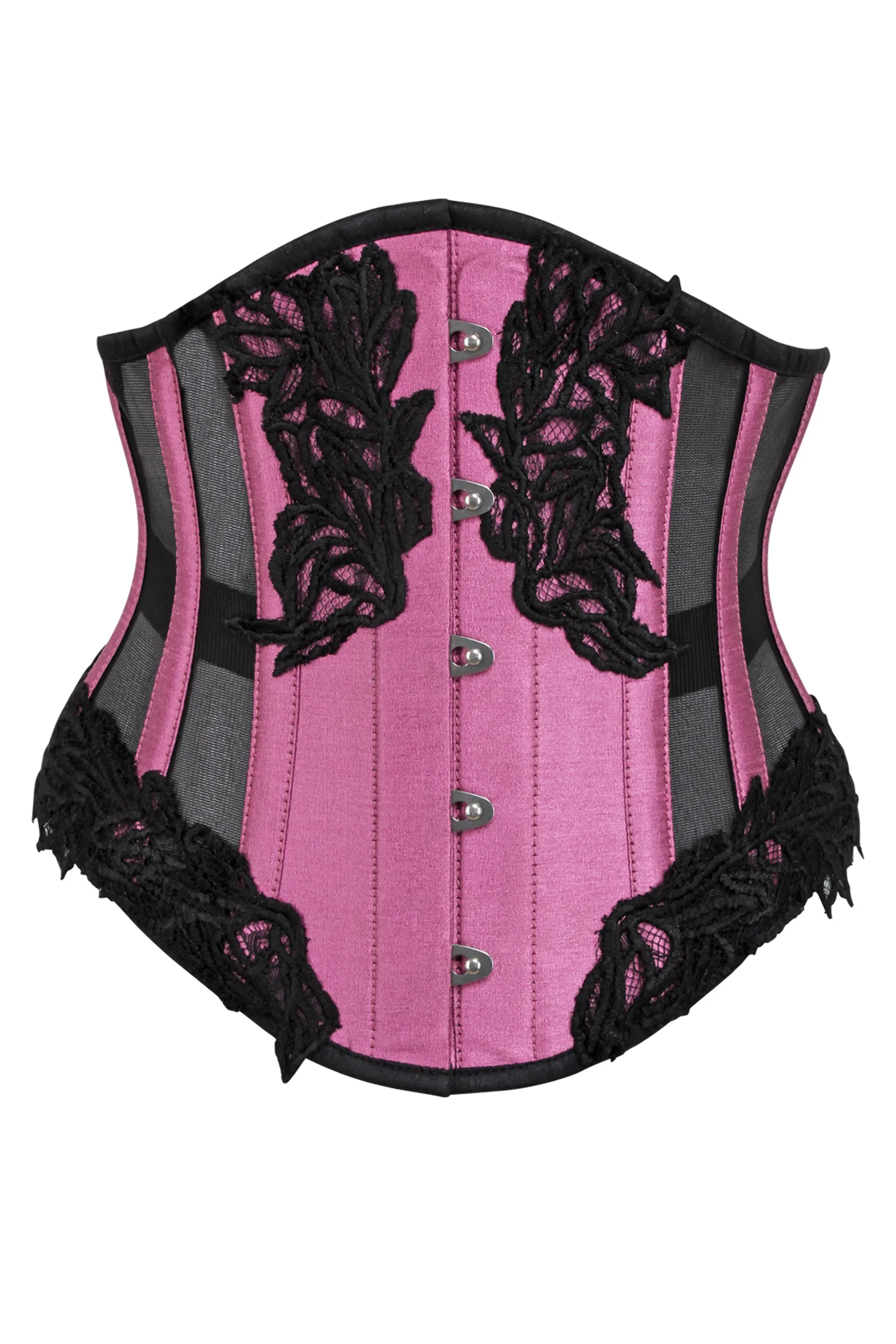 Pink Underbust Corset with Black Mesh Panels sold by Corset Story