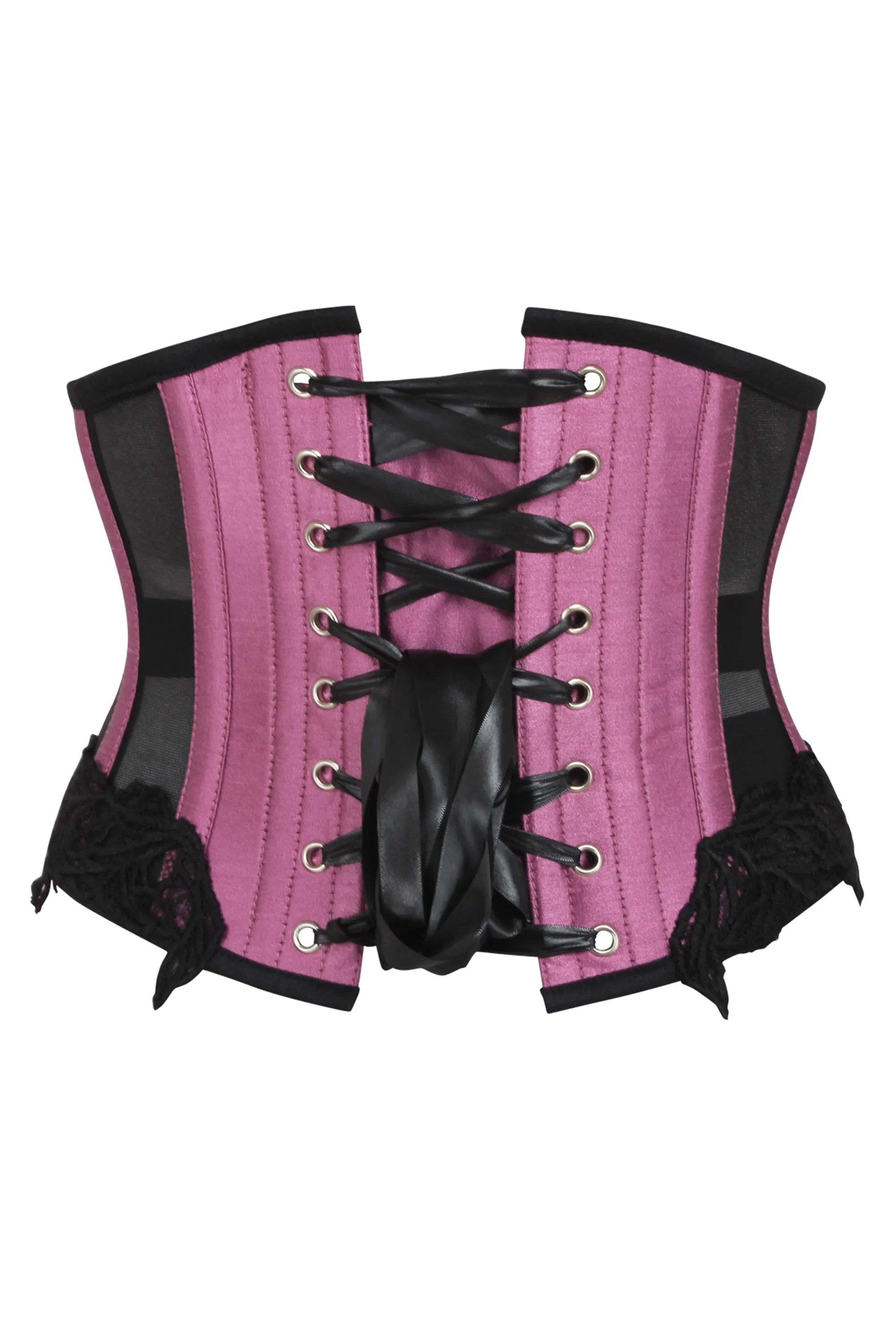 Pink Underbust Corset with Black Mesh Panels sold by Corset Story product image thumbnail 2