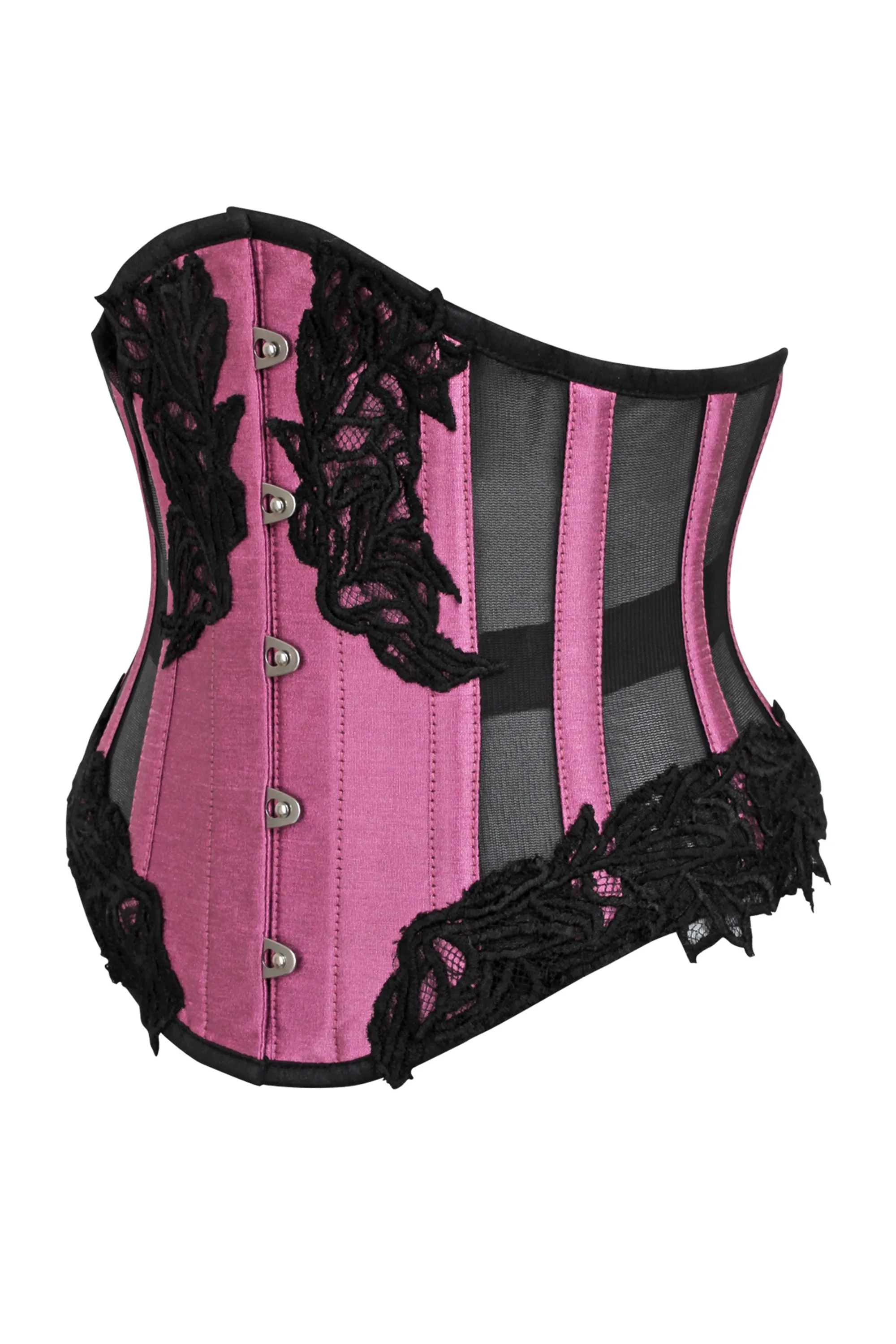 Pink Underbust Corset with Black Mesh Panels sold by Corset Story product image thumbnail 3