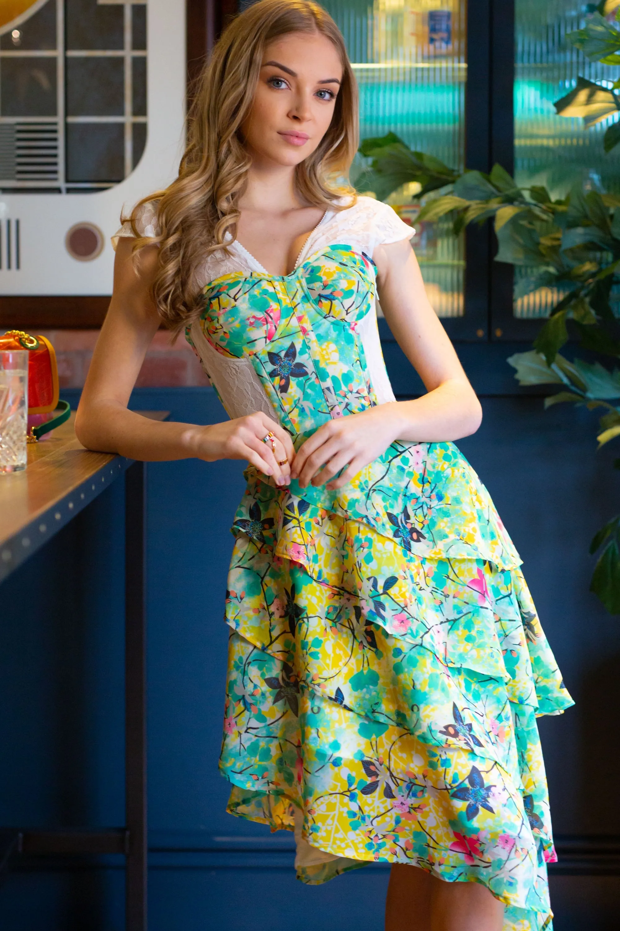 Tropical Print Mesh Panelled Corset Dress sold by Corset Story product image thumbnail 2