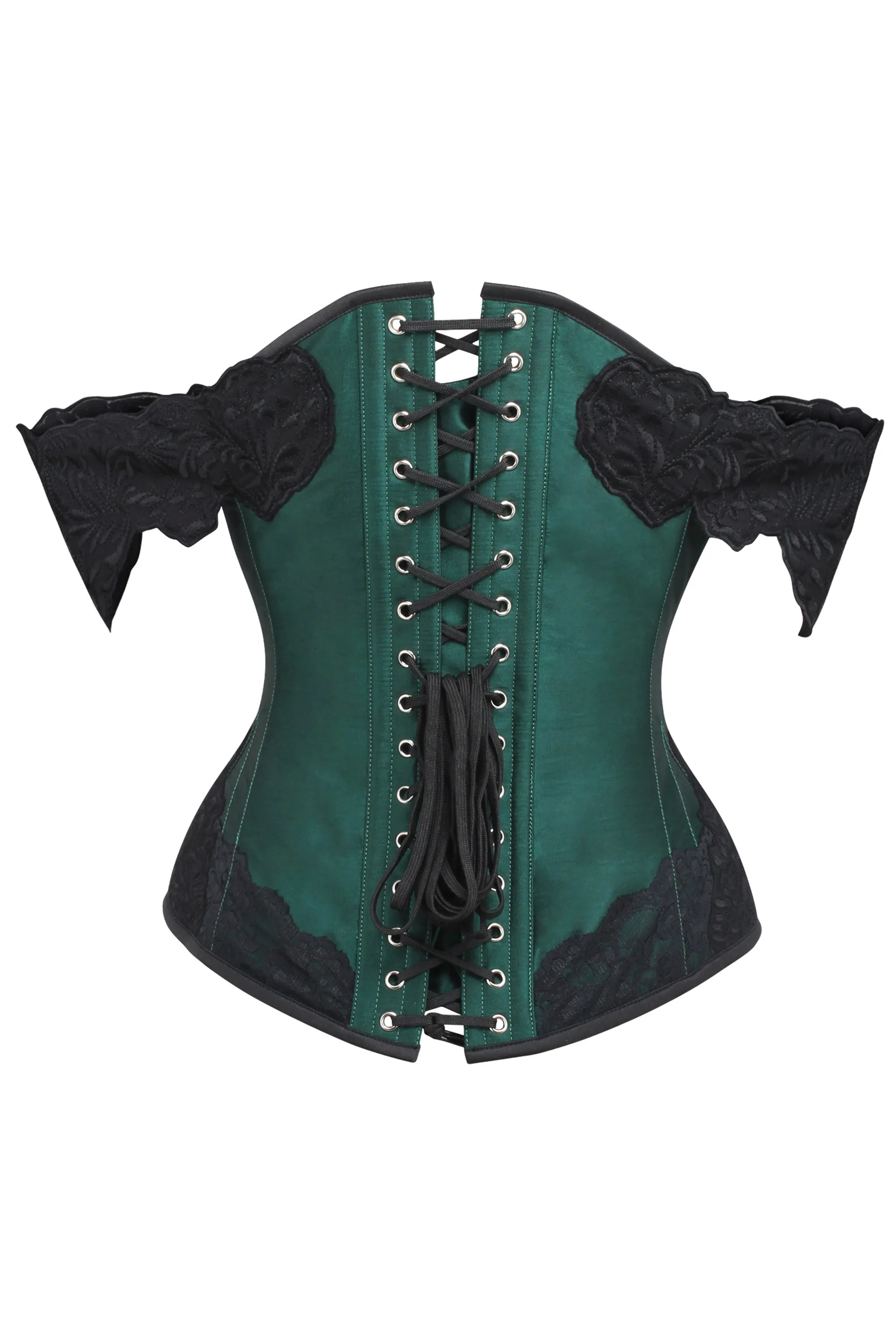 Green Longline Corset Top with Lace Cap Sleeve sold by Corset Story product image thumbnail 2