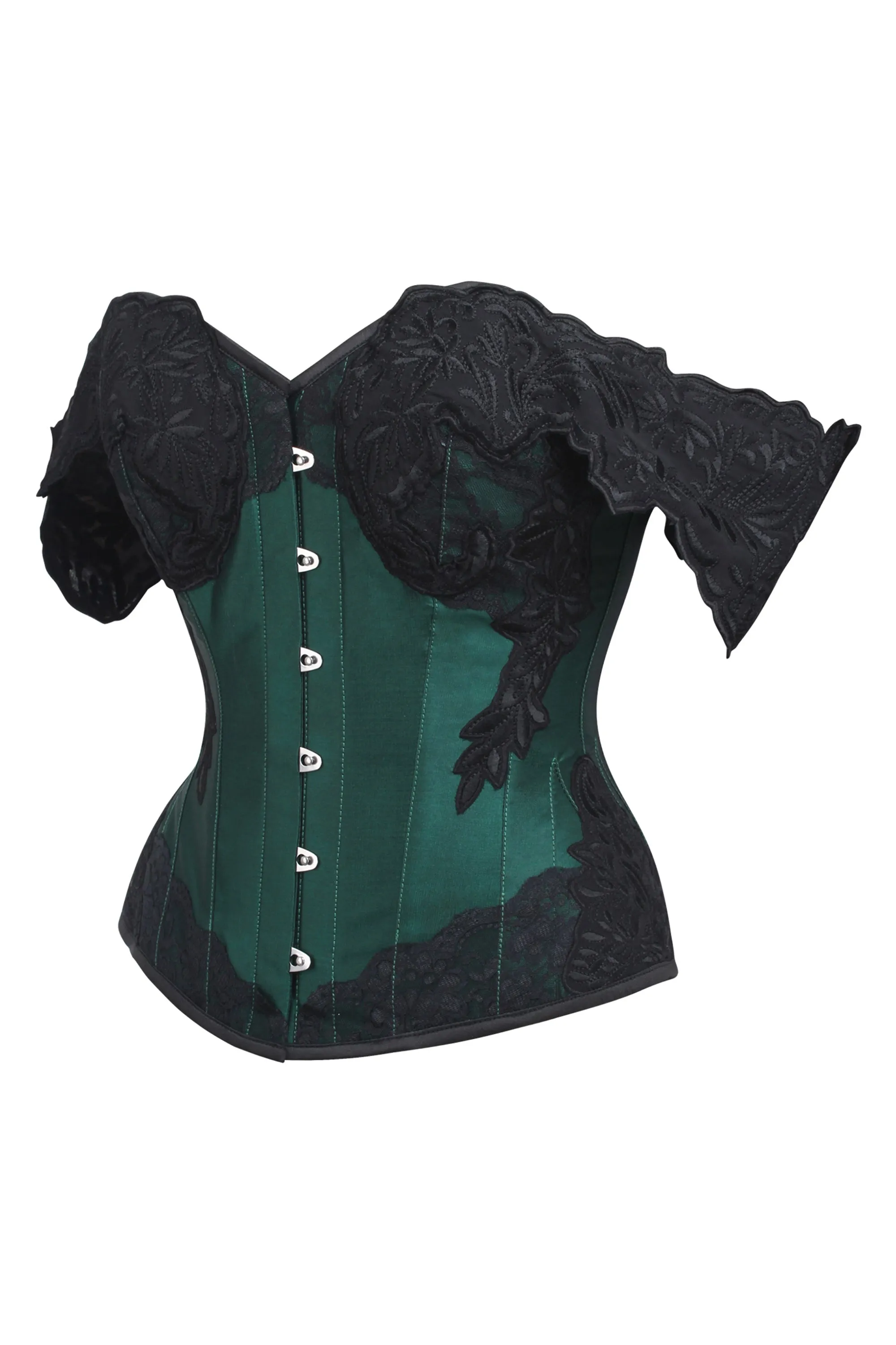 Green Longline Corset Top with Lace Cap Sleeve sold by Corset Story product image thumbnail 3