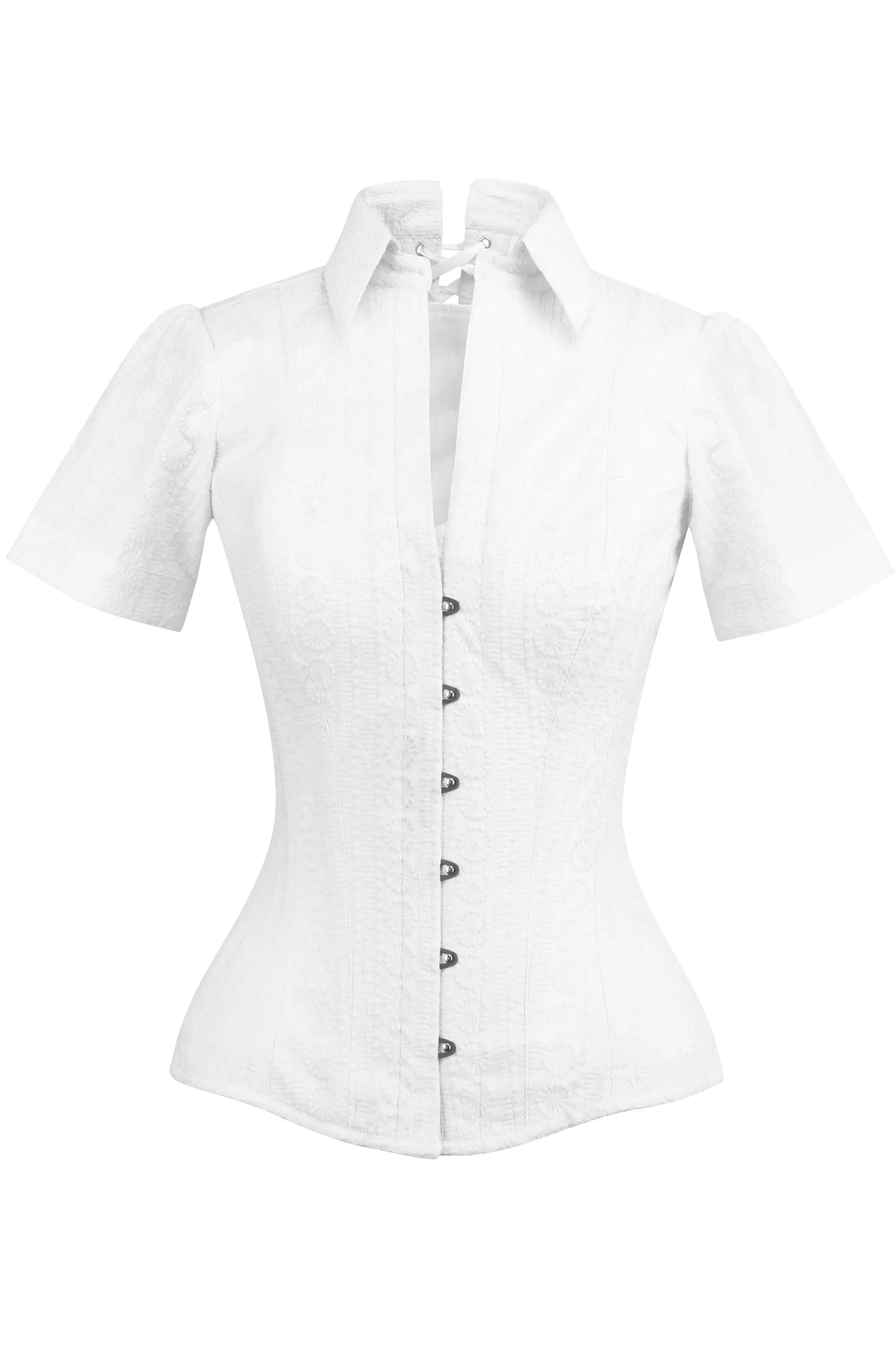 Short Sleeved White Cotton Corset Shirt sold by Corset Story product image thumbnail 5