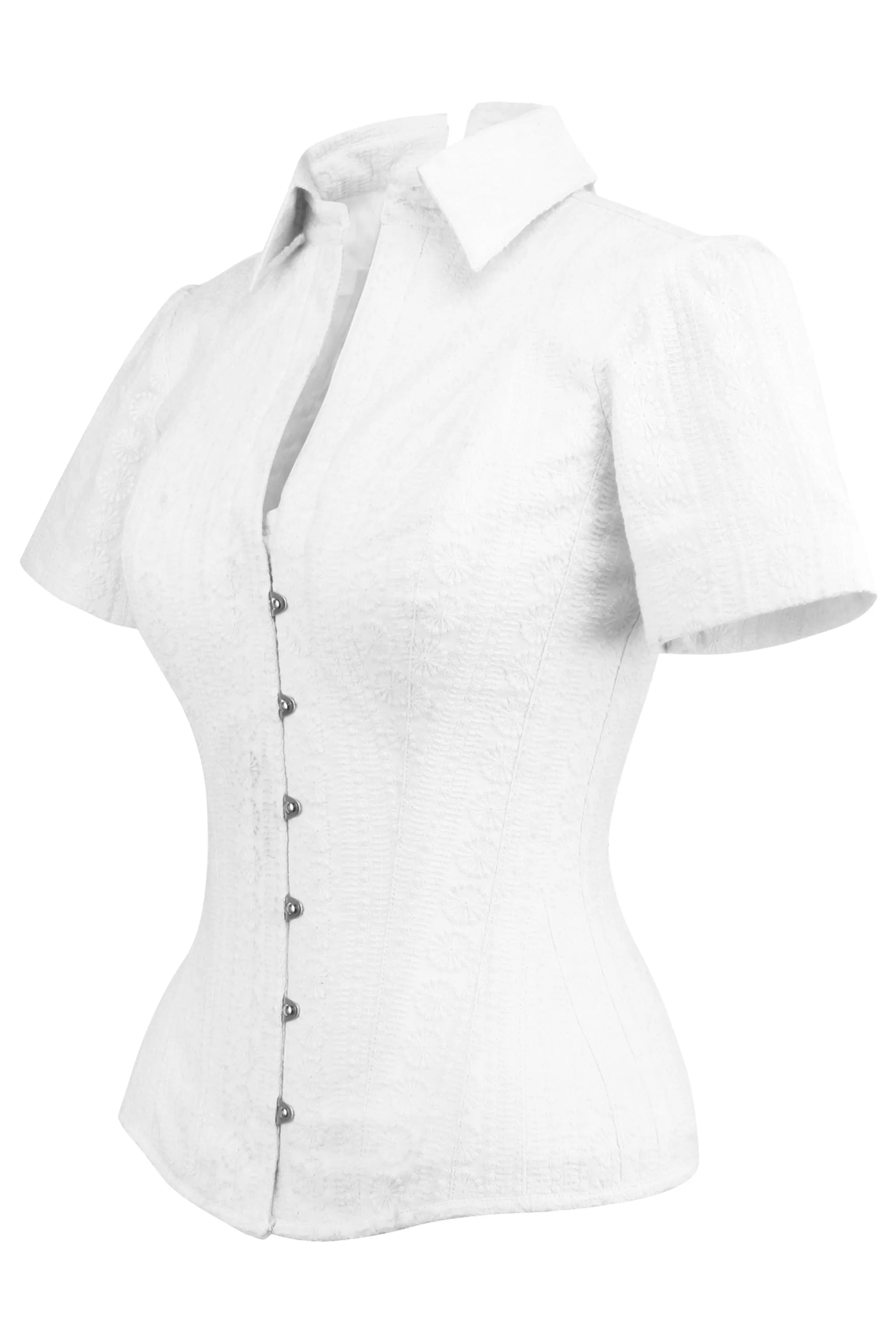 Short Sleeved White Cotton Corset Shirt sold by Corset Story