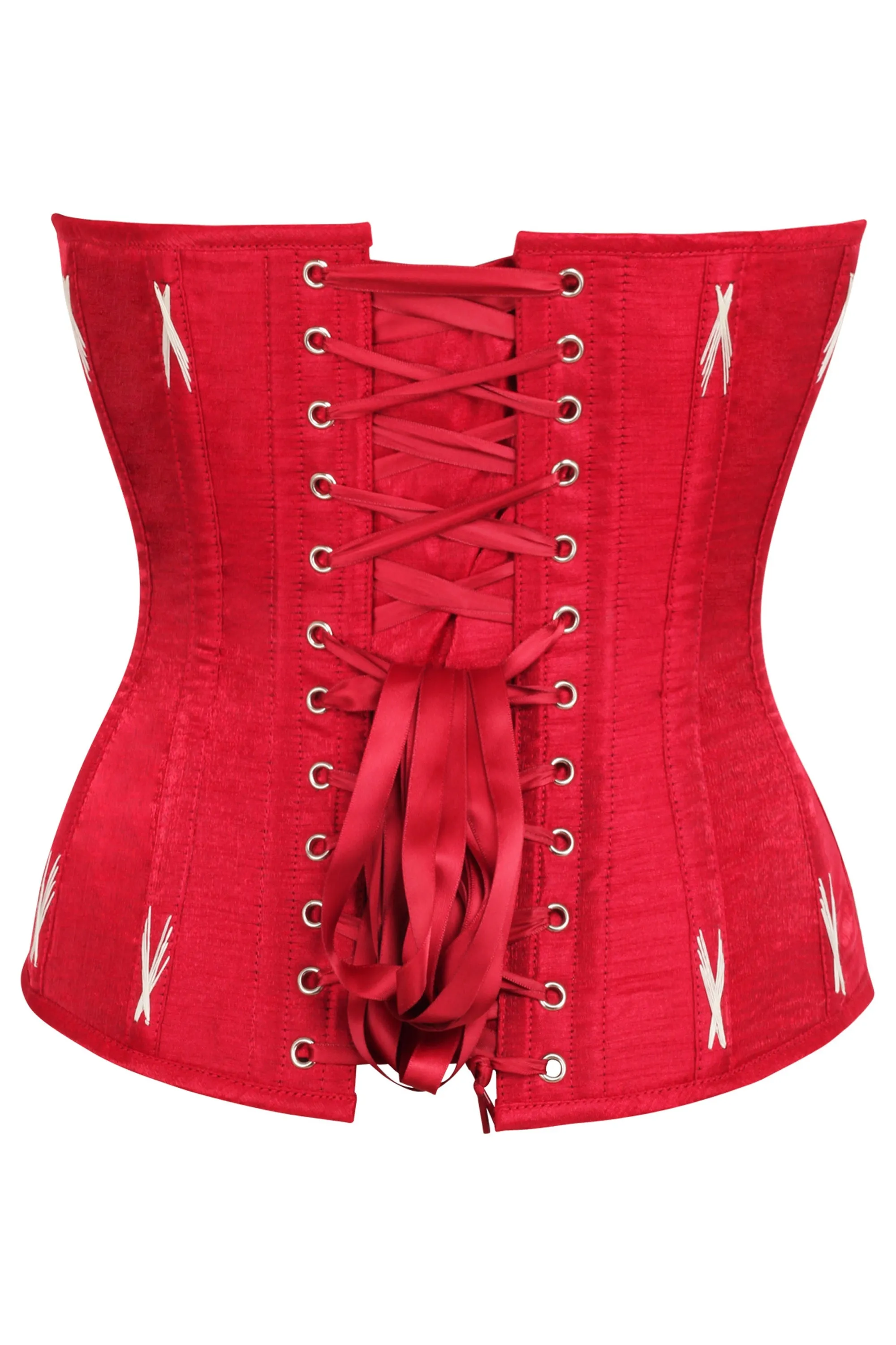 Lipstick Red Overbust Corset with White Flossing sold by Corset Story product image thumbnail 2