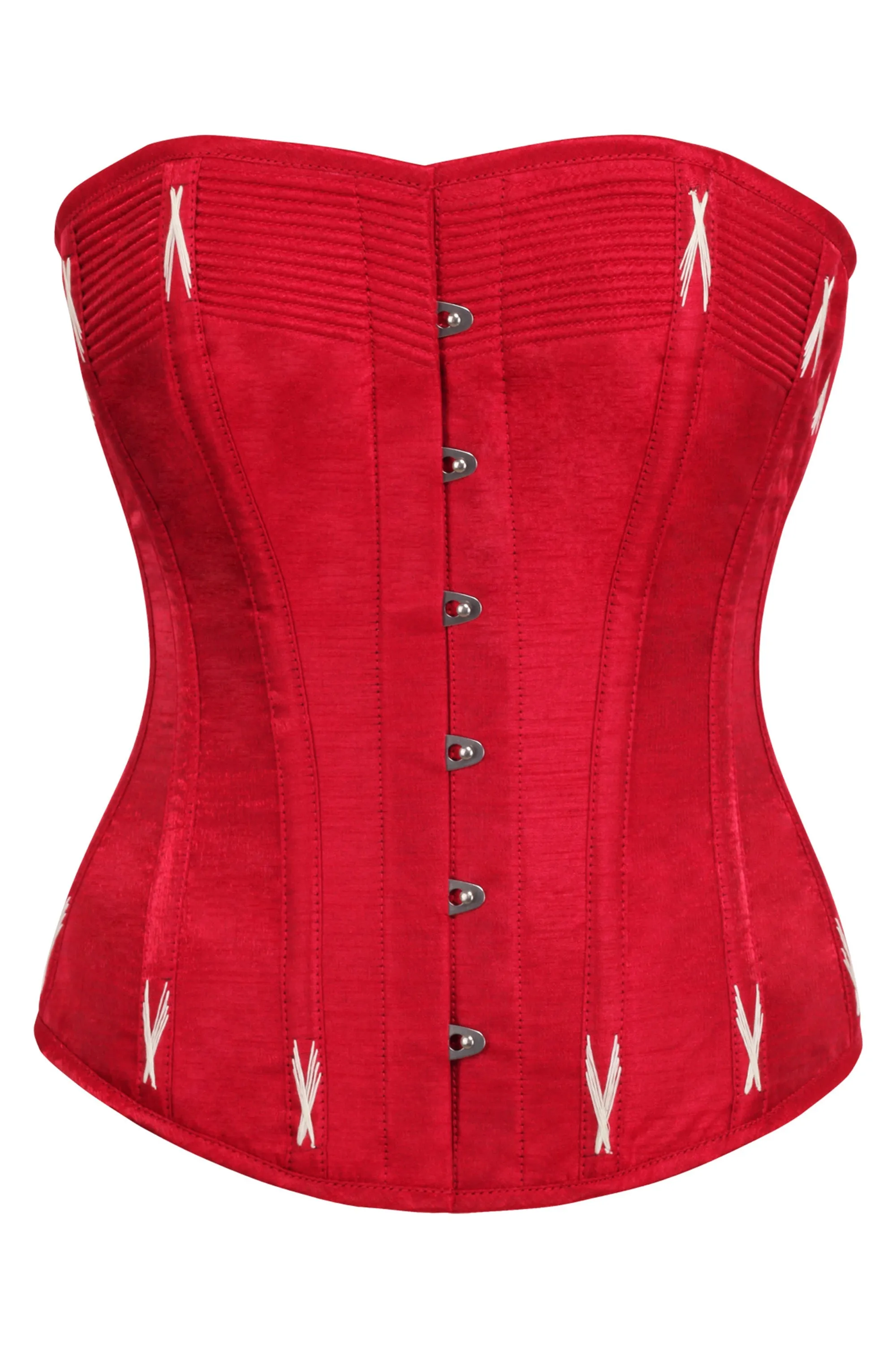 Lipstick Red Overbust Corset with White Flossing sold by Corset Story