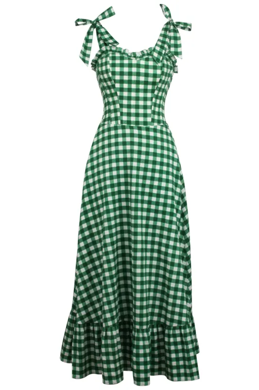 Camelia Gingham Green Cotton Corset Maxi Dress sold by Corset Story