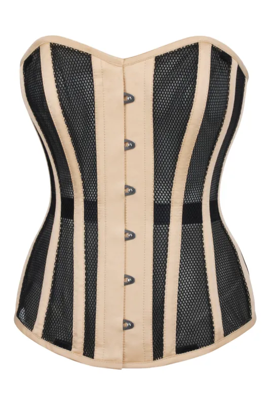 Beige Mesh Waist Taming Overbust Corset sold by Corset Story