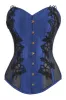 Navy Blue Longline Overbust Corset with Black Lace and Mesh Panels sold by Corset Story