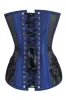 Navy Blue Longline Overbust Corset with Black Lace and Mesh Panels sold by Corset Story