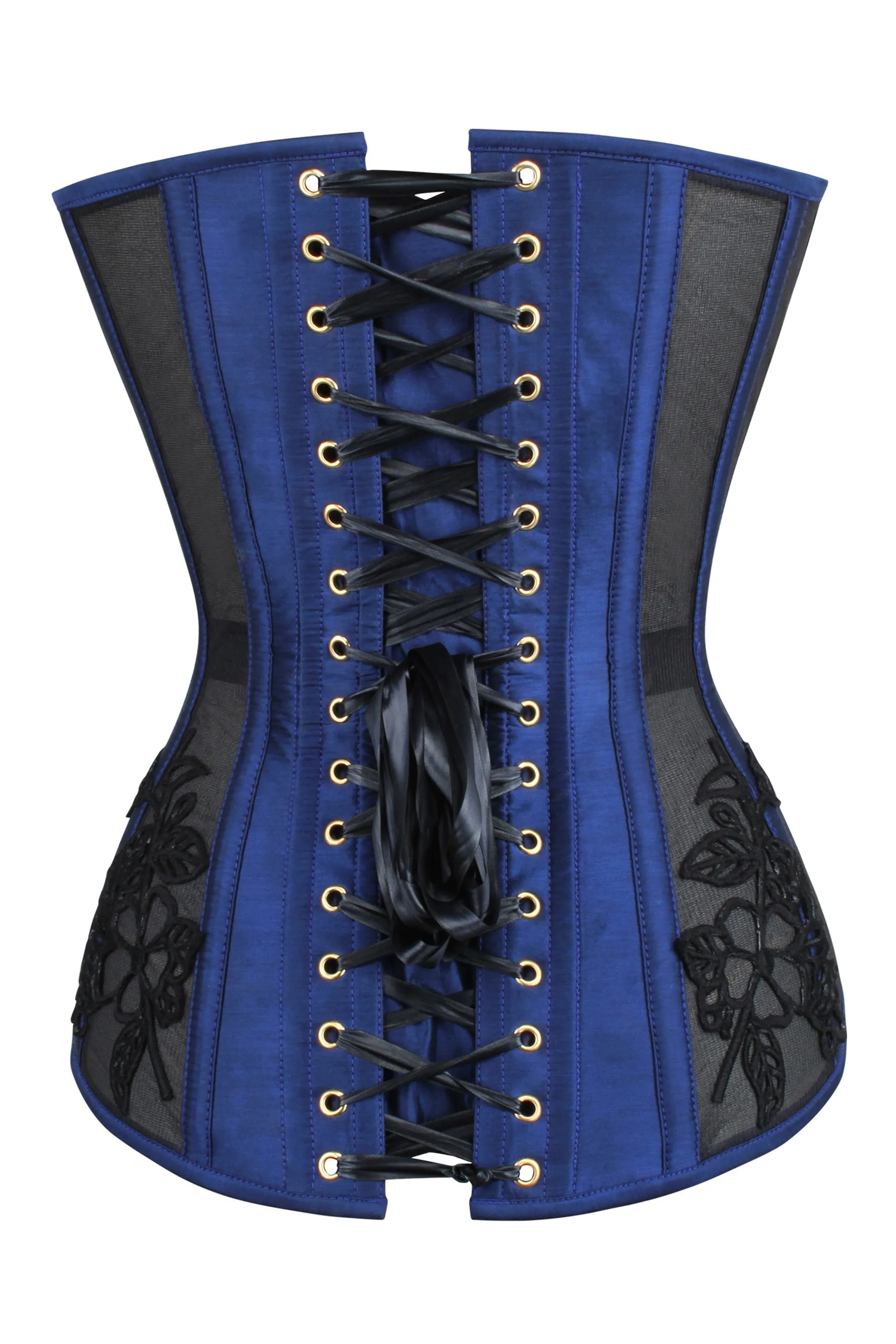 Navy Blue Longline Overbust Corset with Black Lace and Mesh Panels sold by Corset Story product image thumbnail 2