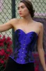 Navy Blue Longline Overbust Corset with Black Lace and Mesh Panels sold by Corset Story