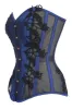 Navy Blue Longline Overbust Corset with Black Lace and Mesh Panels sold by Corset Story