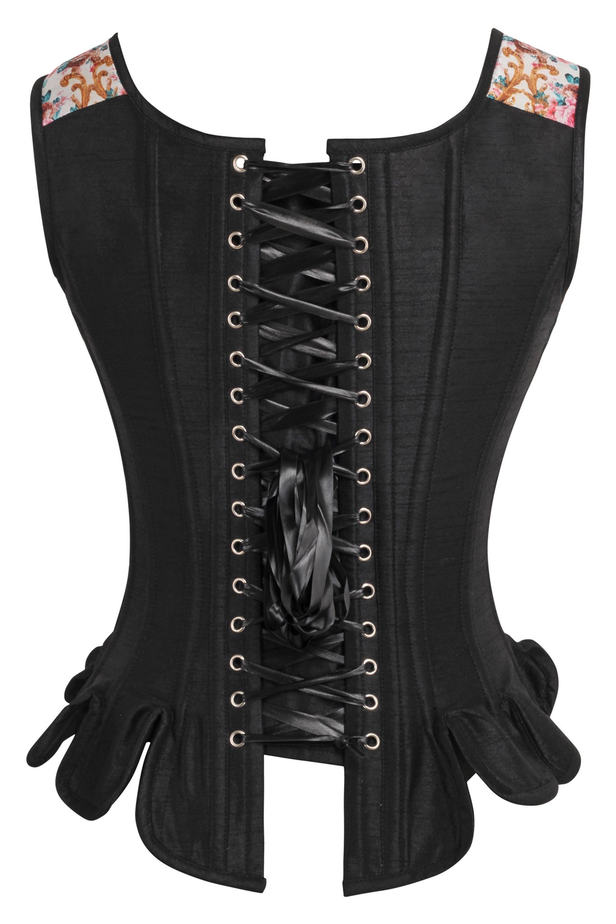 Historically Inspired Black Corset with Floral Print sold by Corset Story product image thumbnail 2