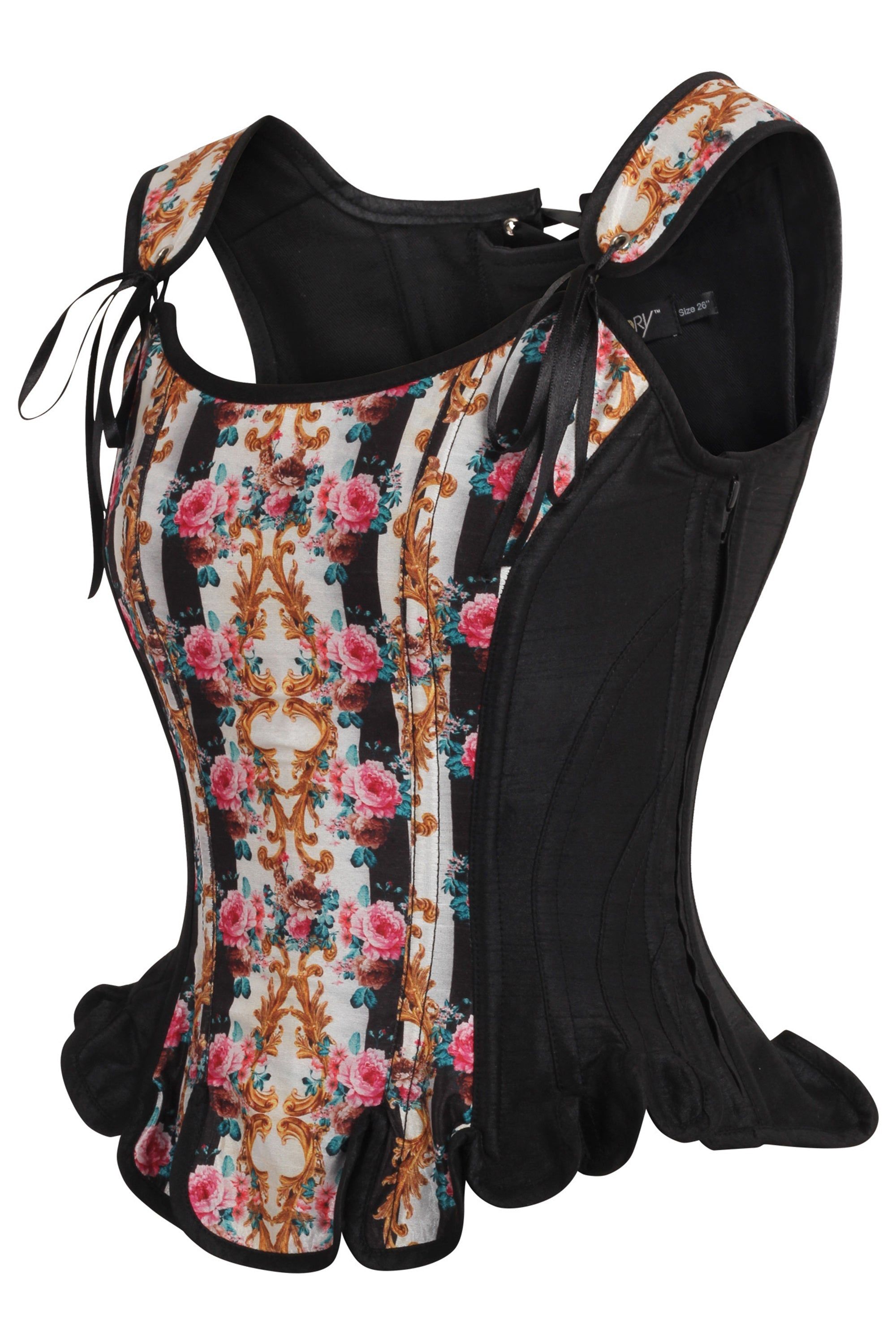 Historically Inspired Black Corset with Floral Print sold by Corset Story product image thumbnail 3