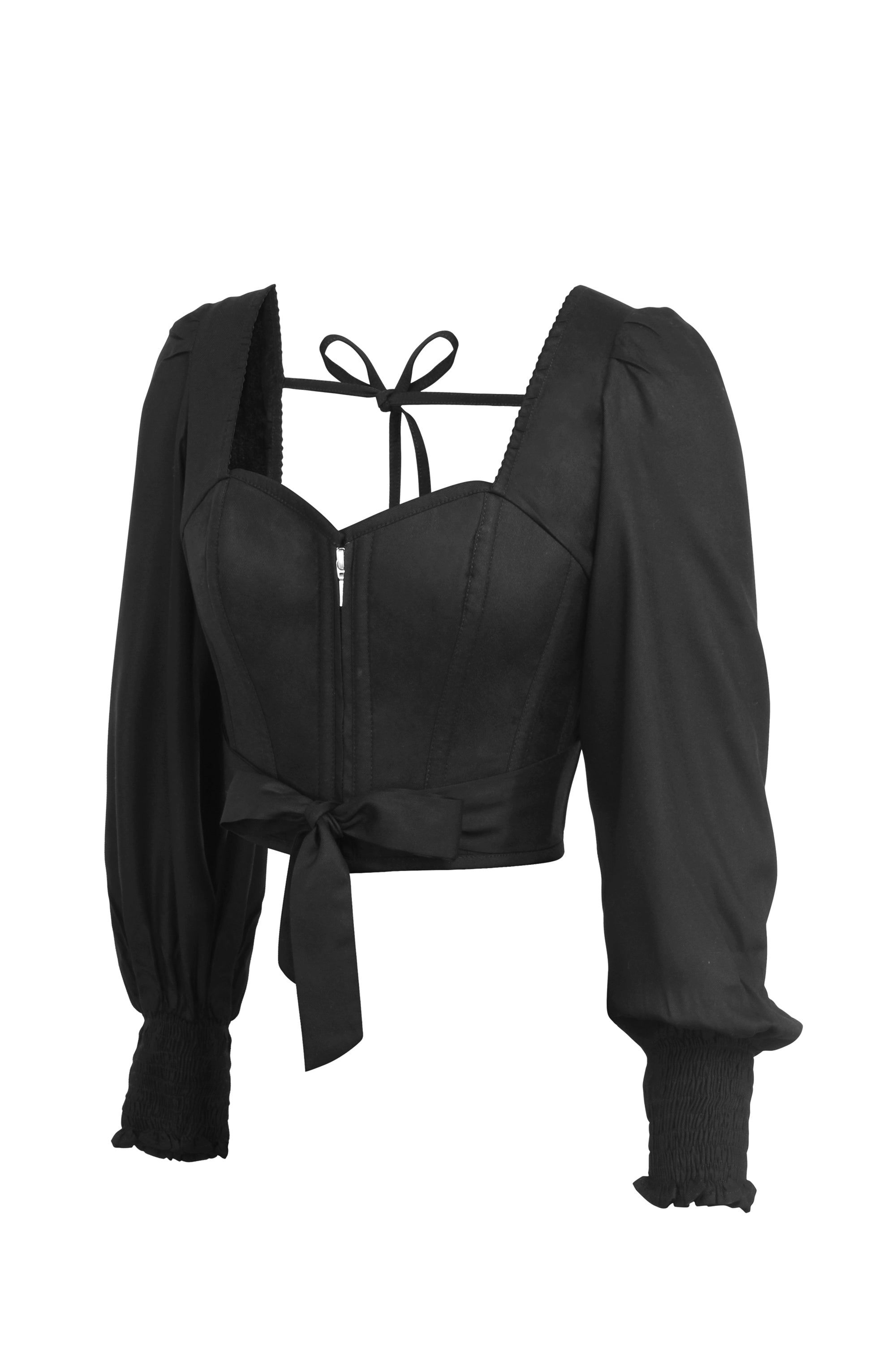 Blossom Black Viscose Cropped Corset Top with Elasticated Back sold by Corset Story product image thumbnail 3