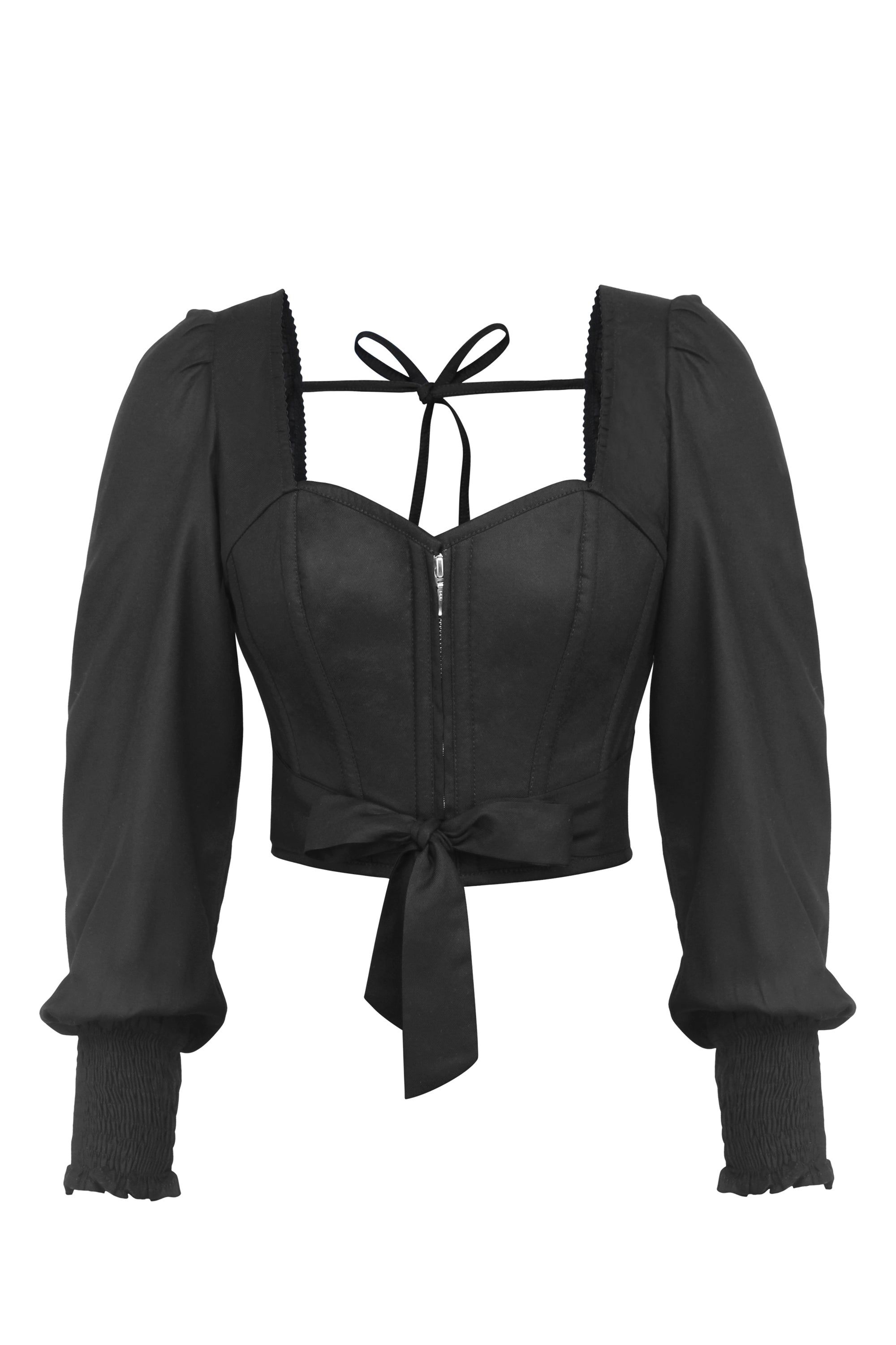 Blossom Black Viscose Cropped Corset Top with Elasticated Back sold by Corset Story