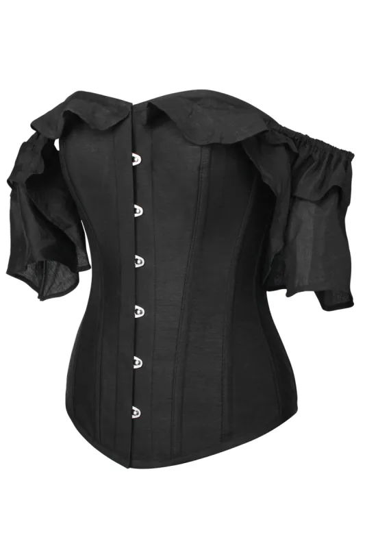 Black Satin Corset Top With Waterfall Sleeves sold by Corset Story