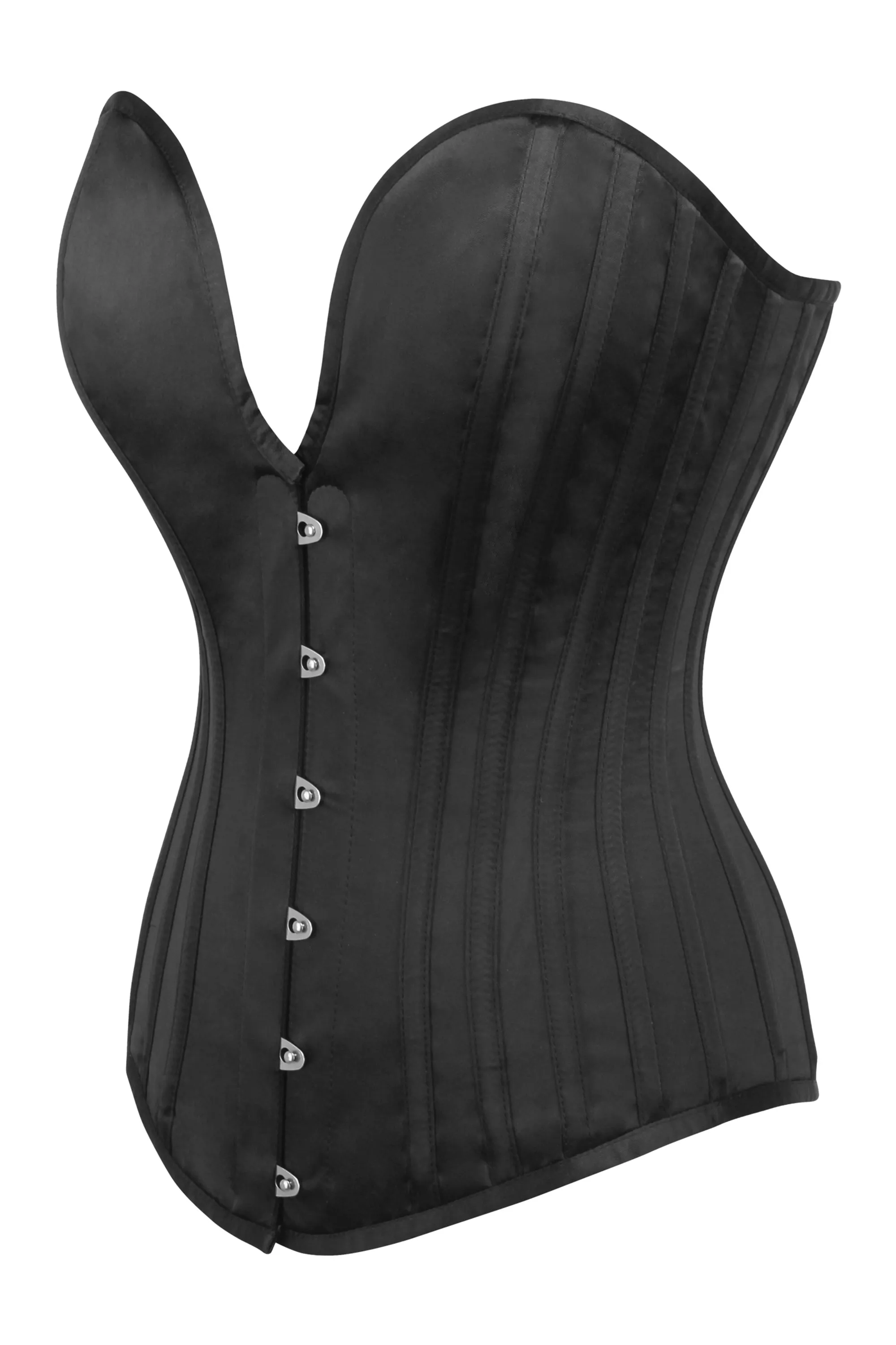 Black Satin Overbust Corset with Plunge Neckline sold by Corset Story product image thumbnail 3