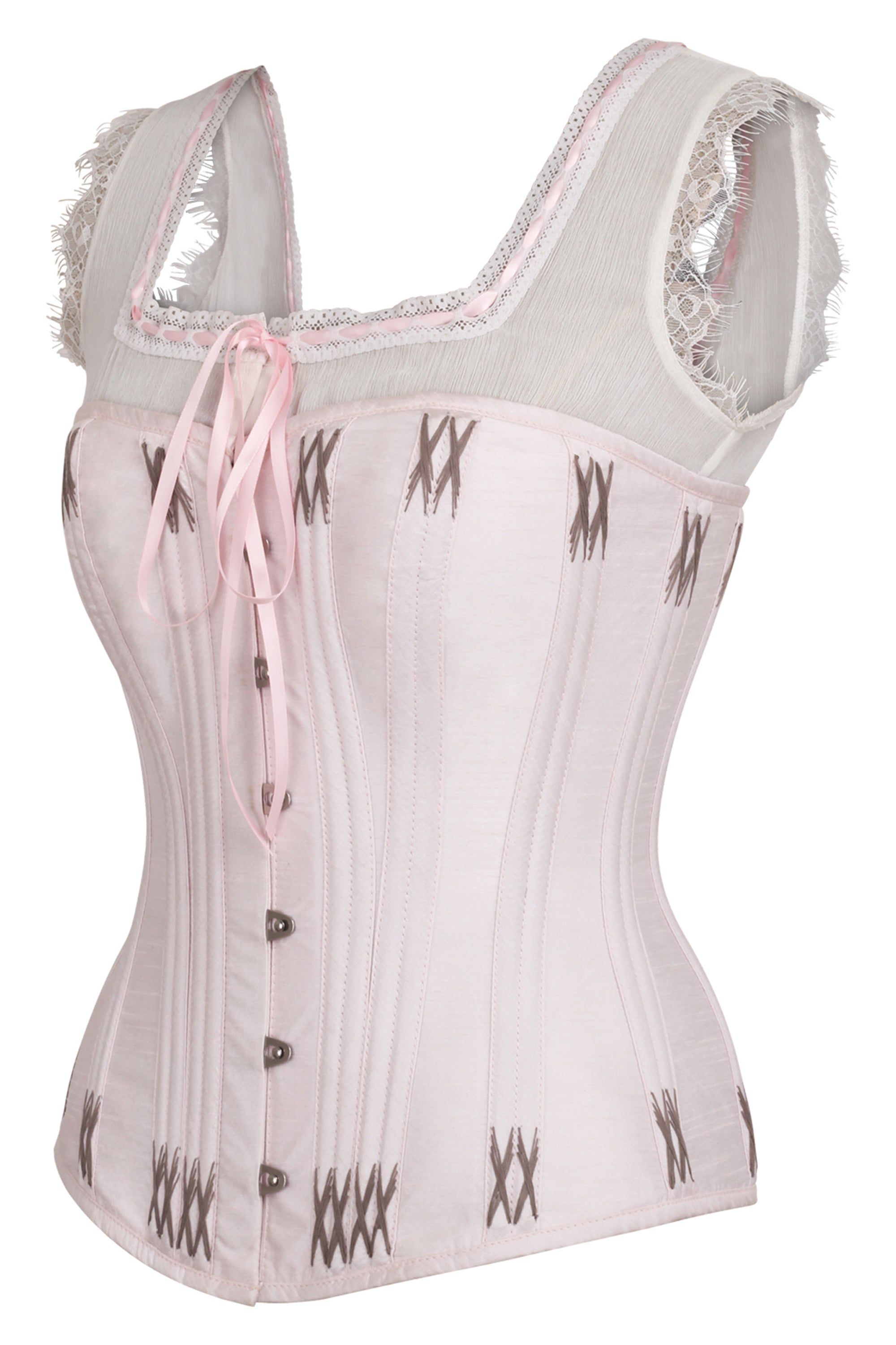 Pink Overbust Corset with Shoulder Straps and Flossing sold by Corset Story product image thumbnail 3