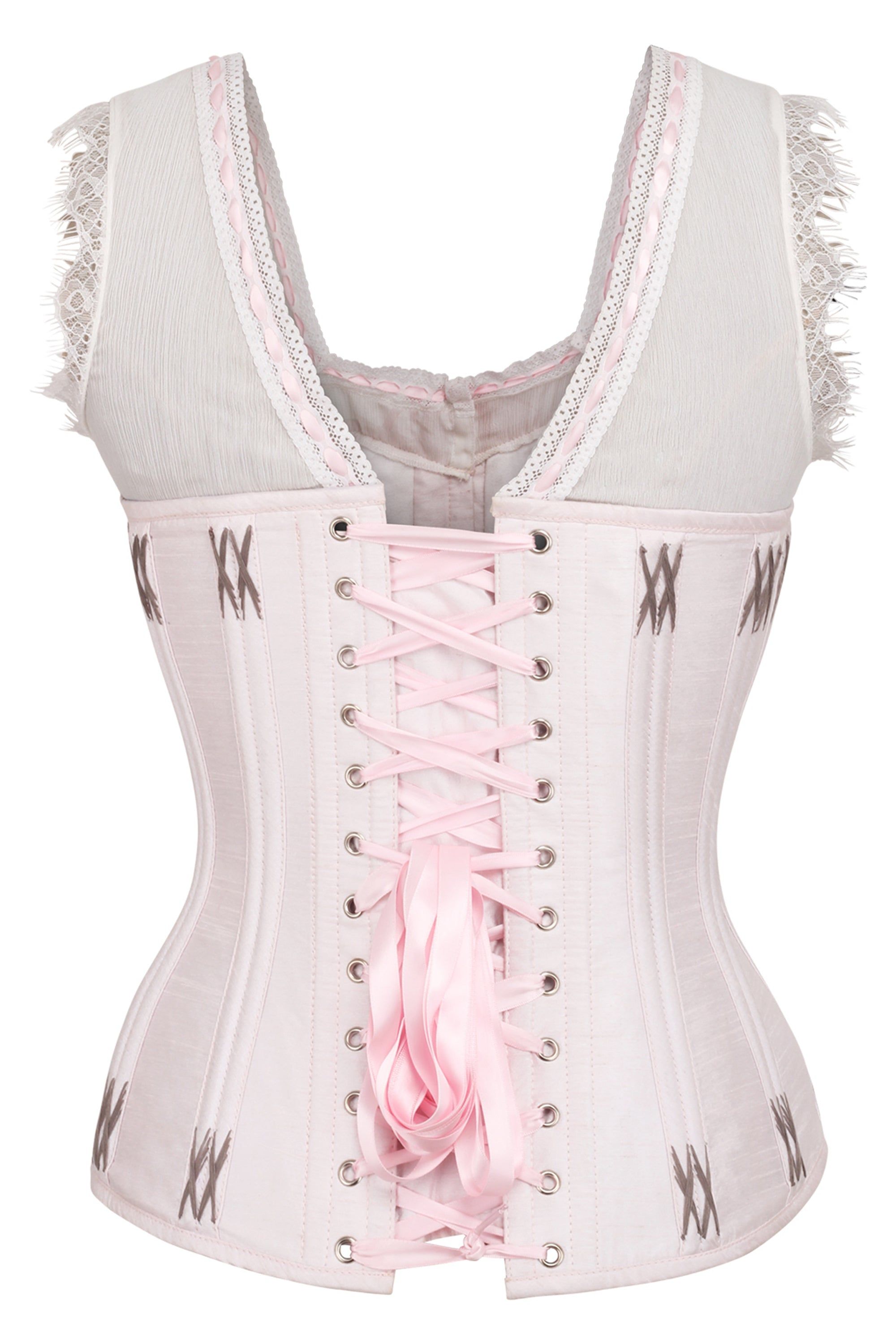 Pink Overbust Corset with Shoulder Straps and Flossing sold by Corset Story product image thumbnail 2