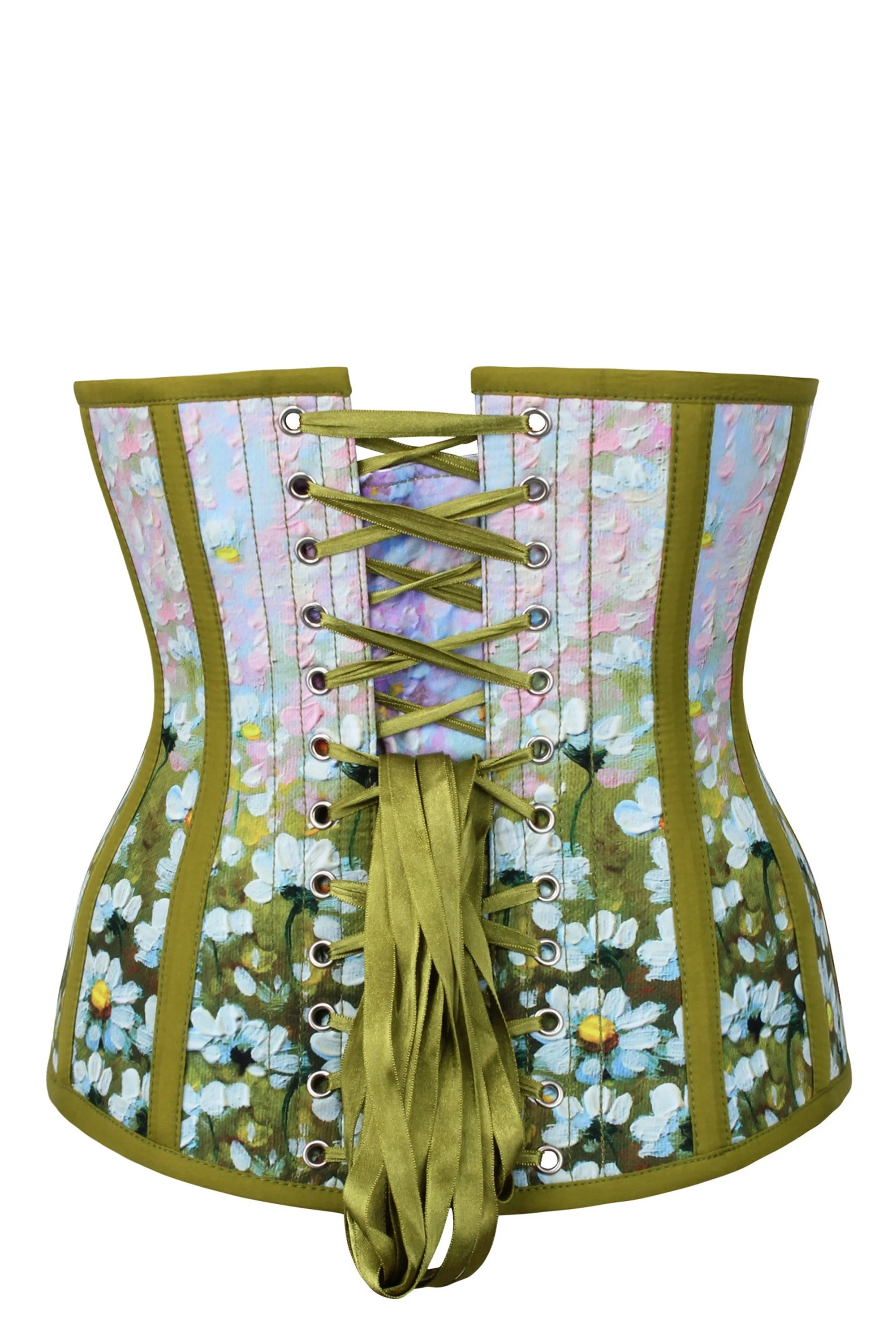 Olive Green Daisy Print Underbust Corset sold by Corset Story product image thumbnail 2