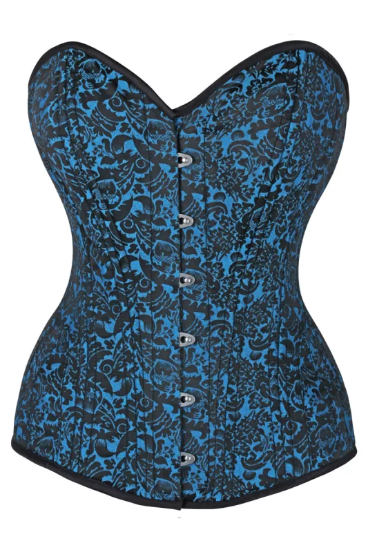 Expert Waist Training Overbust Corset in Turquoise Brocade sold by Corset Story