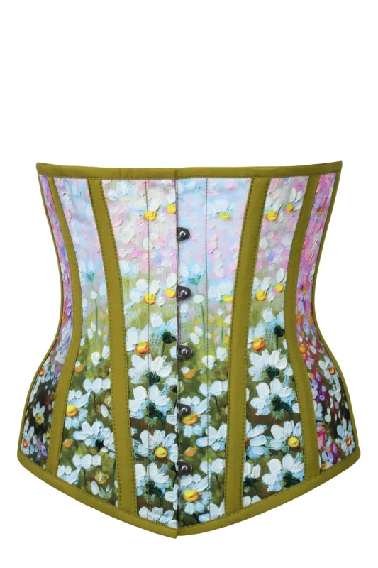 Olive Green Daisy Print Underbust Corset sold by Corset Story