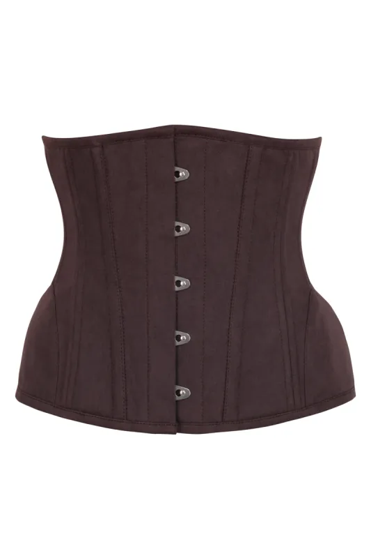 Underbust Waist Trainer In Espresso Cotton Twill -Curved Hem And Hip Panels sold by Corset Story