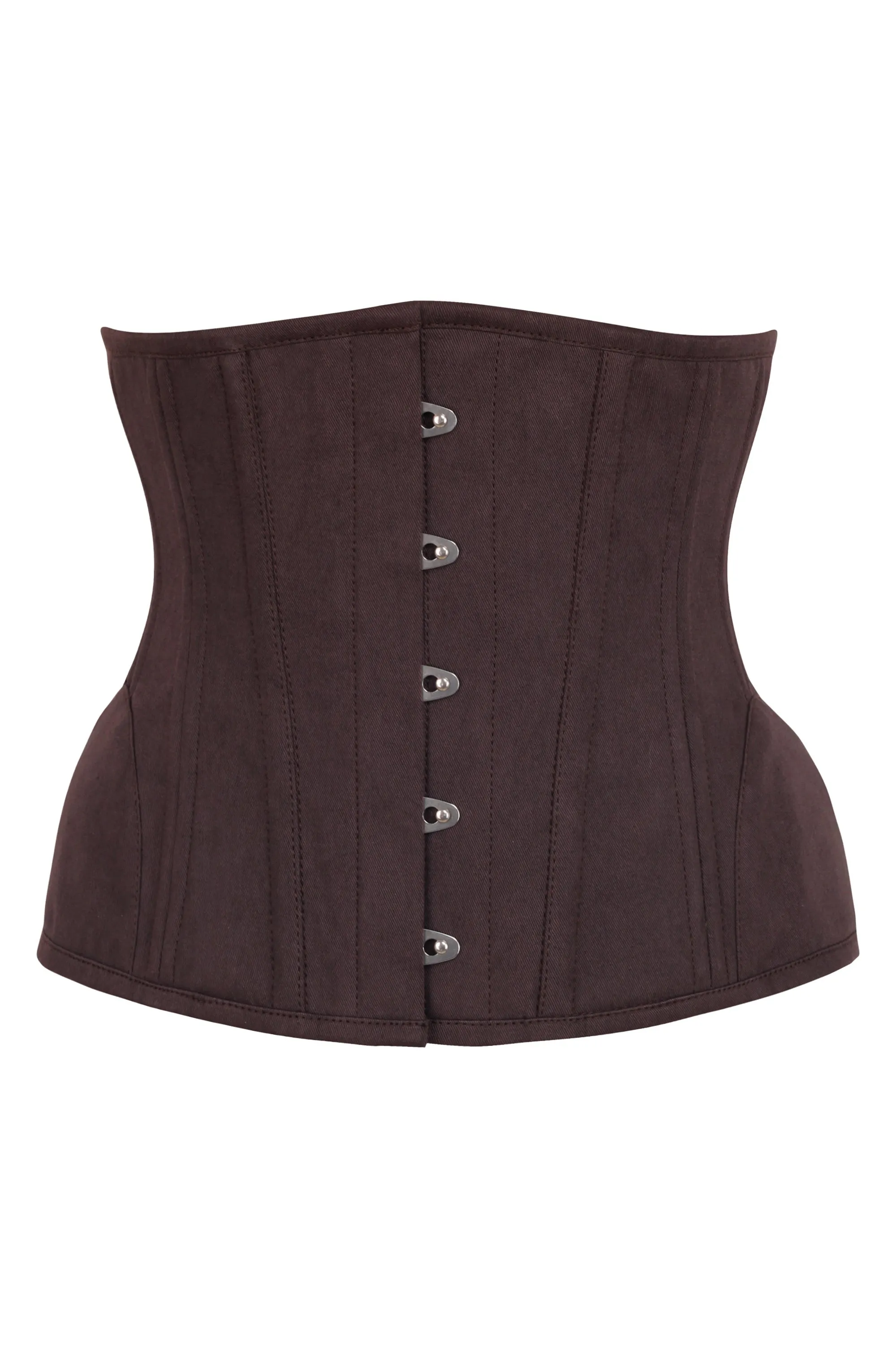 Underbust Waist Trainer In Espresso Cotton Twill -Curved Hem And Hip Panels sold by Corset Story