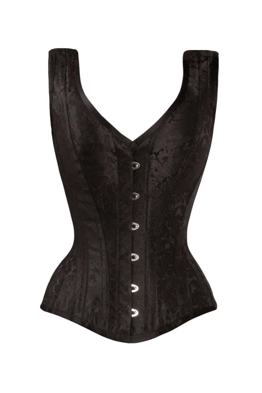 Black Brocade Waist Taming Overbust With Shoulder Straps sold by Corset Story