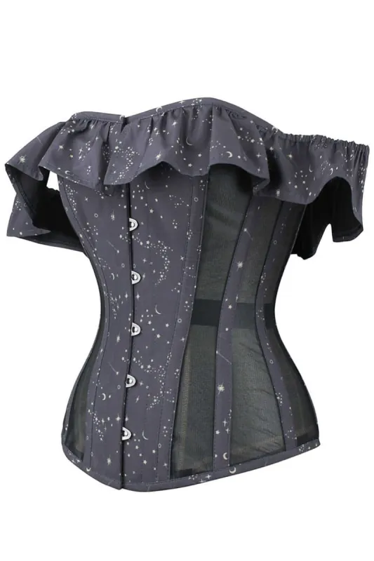 Astronomy Cotton Print Overbust With Mesh Panels And Sleeves sold by Corset Story