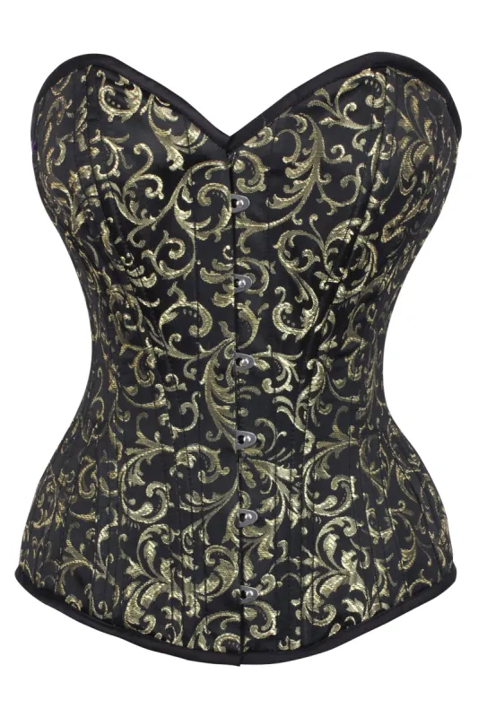 Gold Brocade Expert Waist Training Overbust Corset sold by Corset Story