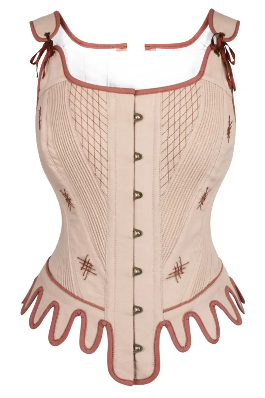 Historically Inspired Overbust Corset with Embroidery and Flossing sold by Corset Story