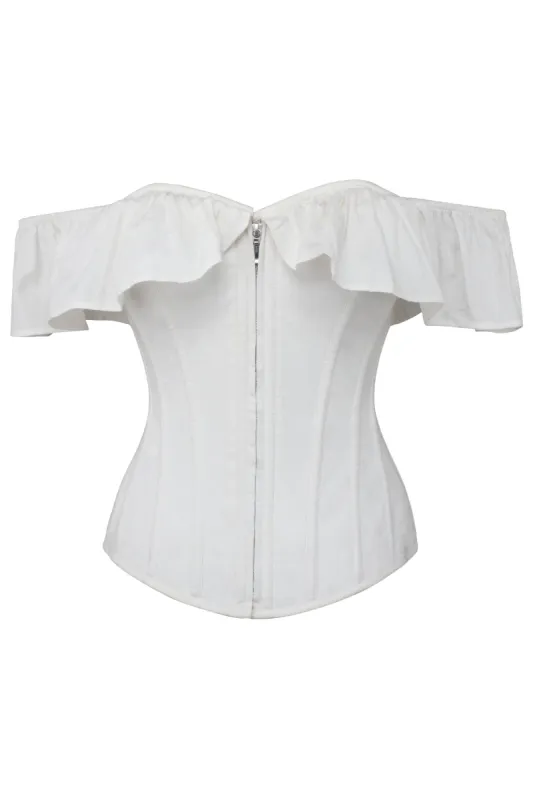 Marigold White Cotton Corset Top with Frill Sleeves sold by Corset Story