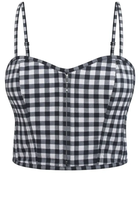Delia Black Gingham Cotton Cropped Corset With Spaghetti Straps made by Corset Story