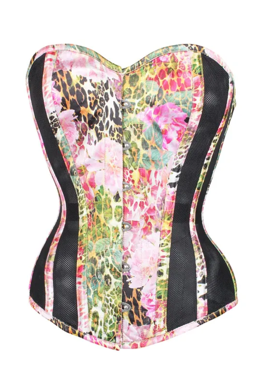 Leopard And Floral Print Mesh Panelled Instant Shape Overbust sold by Corset Story
