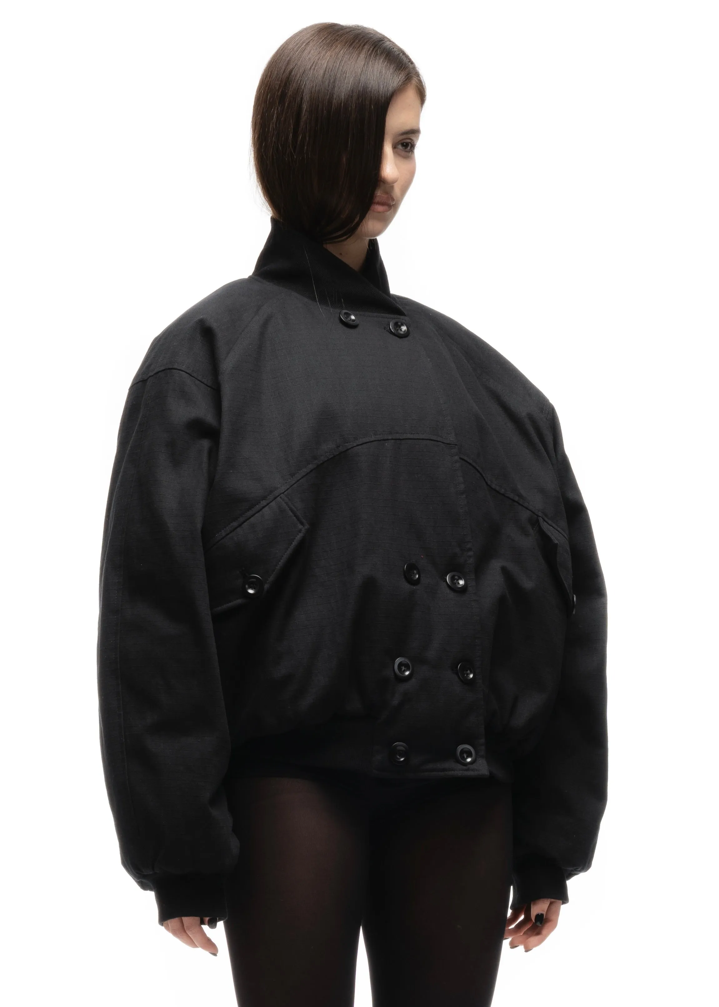 DOUBLE BUTTON BOMBER JACKET STRUCTURED BLACK FEMALE sold by NO/FAITH STUDIOS product image thumbnail 5